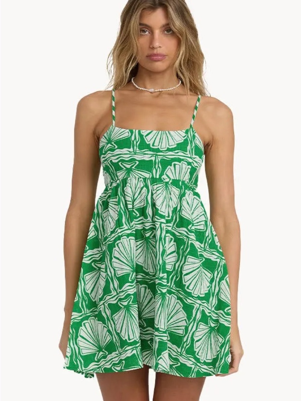 Billabong Green and White Sea Shell Mini Dress